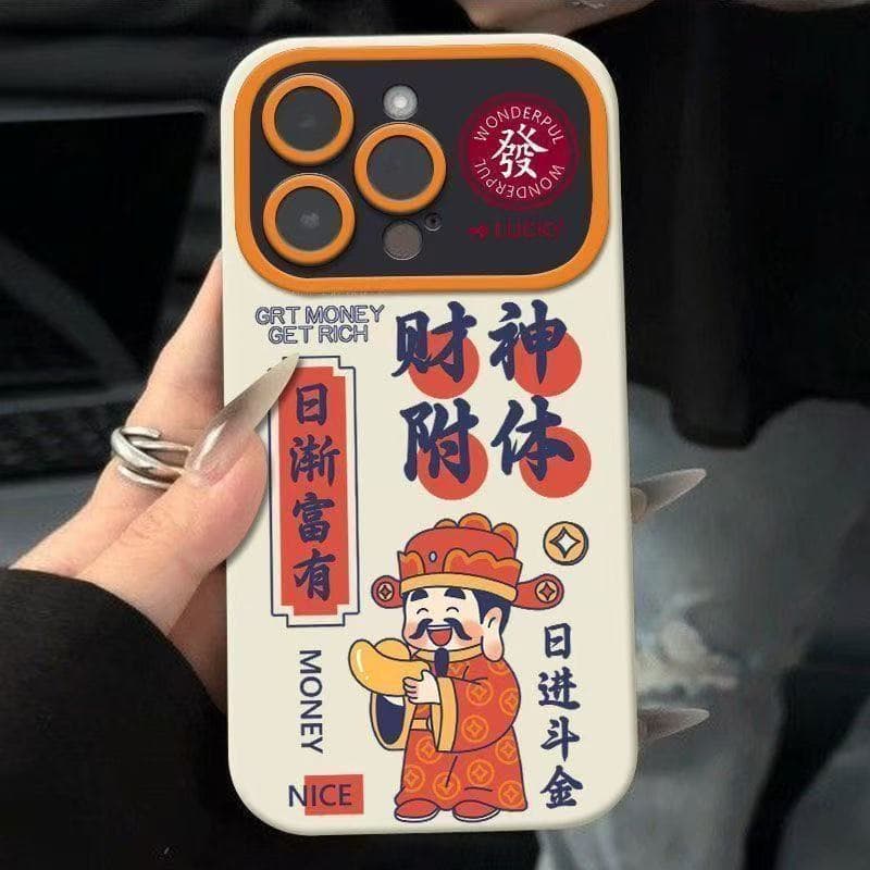 God of Wealth possessed iPhone17promax Apple mobile phone case 16/15 large window 14/13 frosted 12 all inclusive 11