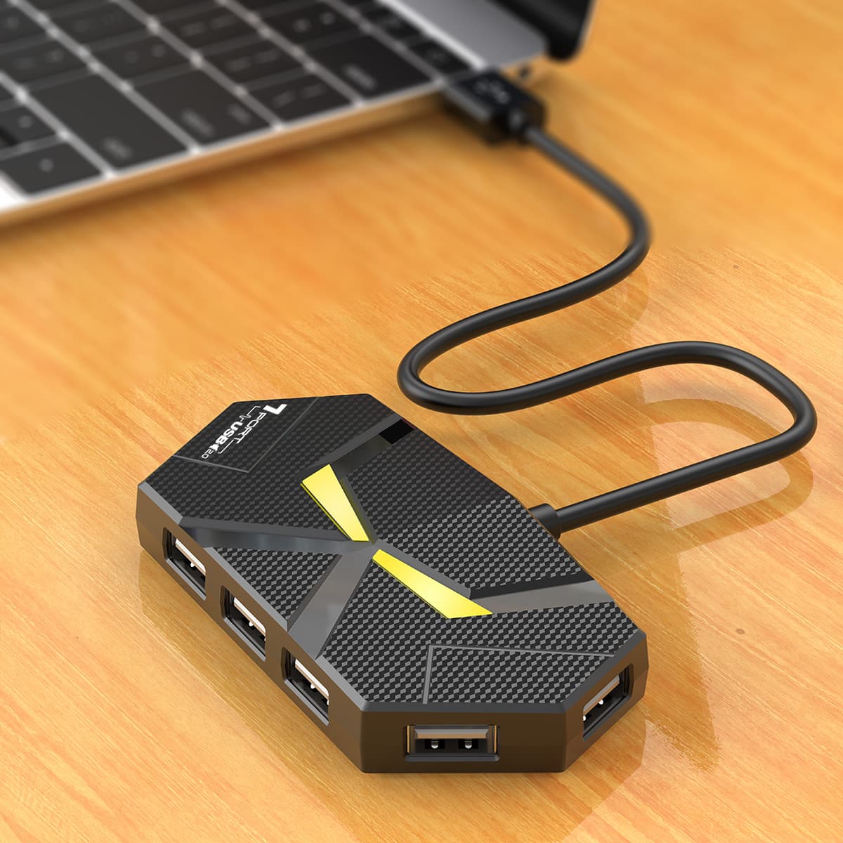 New Colorful Ambient Light HUB 2.0 Splitter Extender for Laptop One-to-Many Adapter with Power Supply