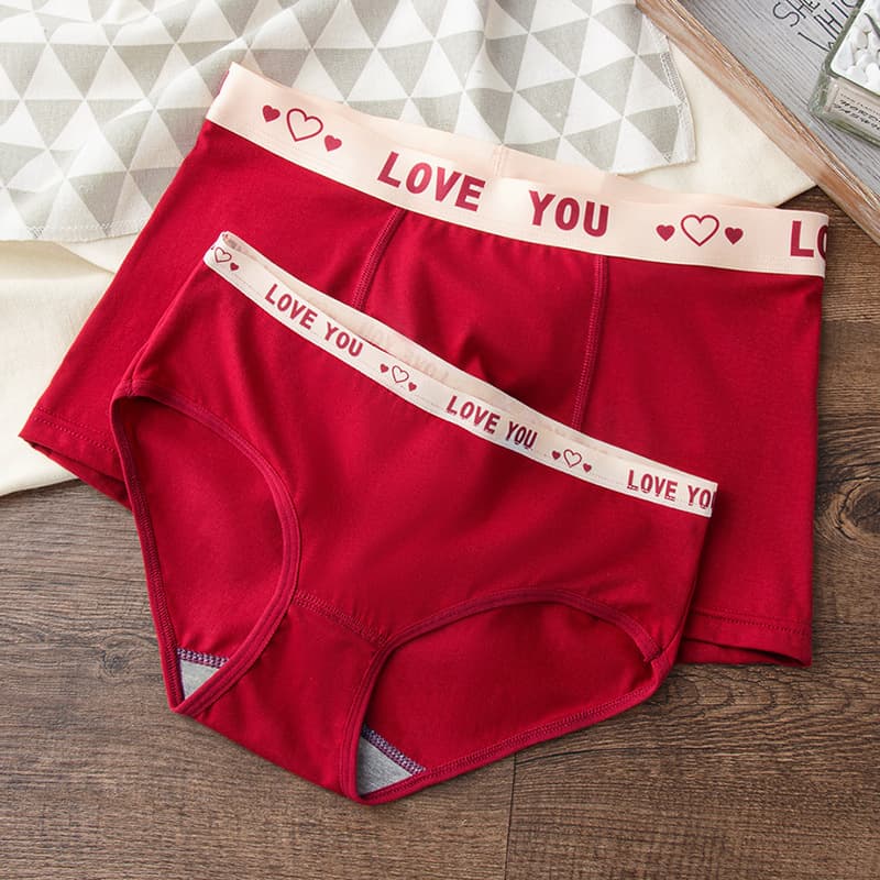 Zodiac Year Couple Underwear Men's Cotton Red Boxer Briefs Big Size Wedding I Love My Wife Four-Corner Shorts