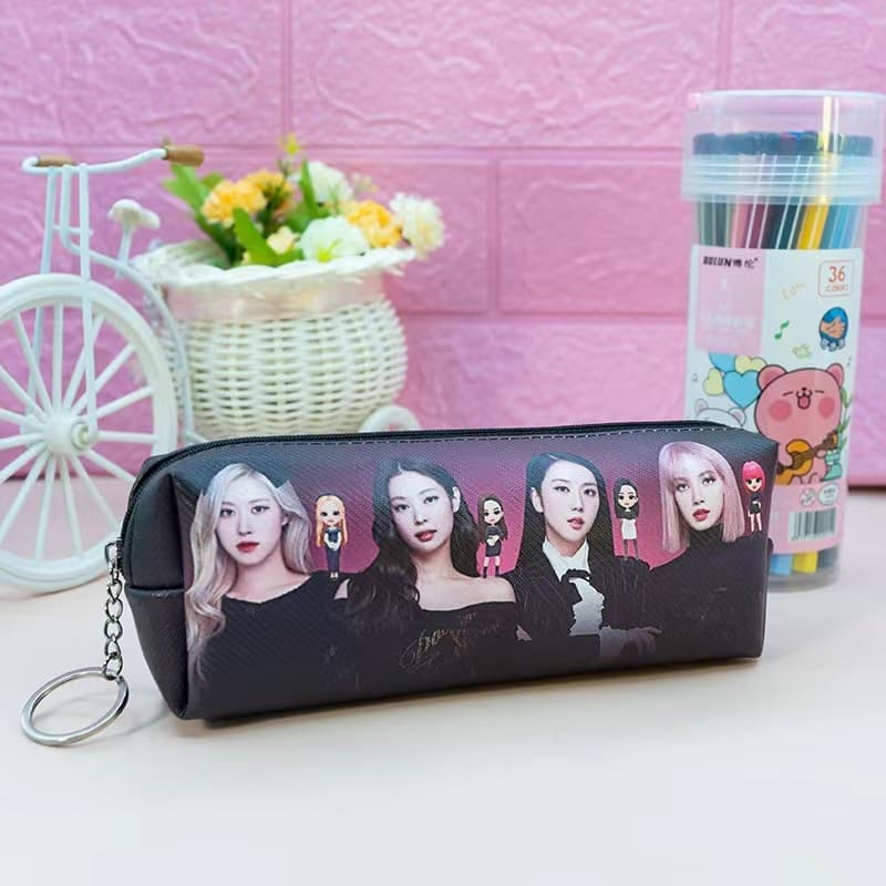 K-pop Star Merch PU Pencil Case for BLACKPINK, Stray Kids, IVE, TWICE - Personalized Stationery Bag