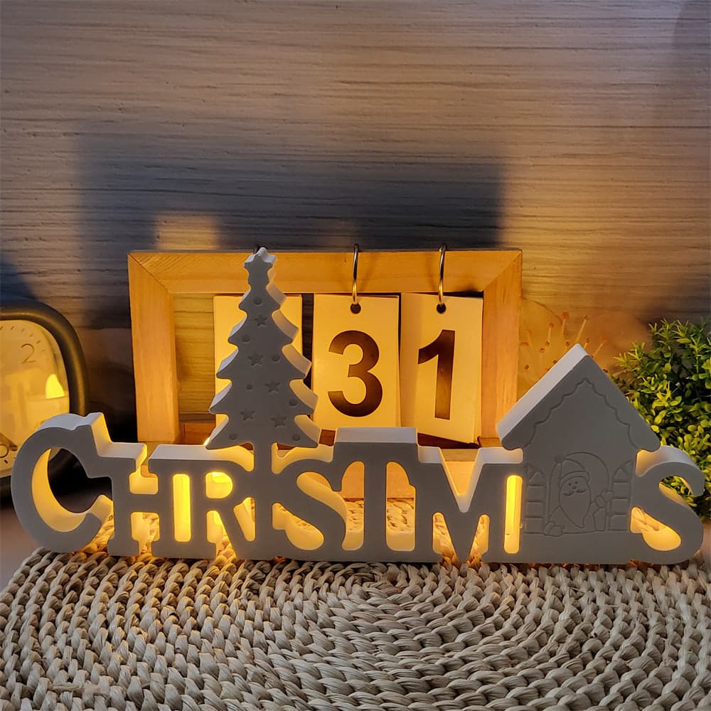 S0635 Christmas English Letters Ornaments Decoration Cement Plaster Mold DIY Silicone Mold