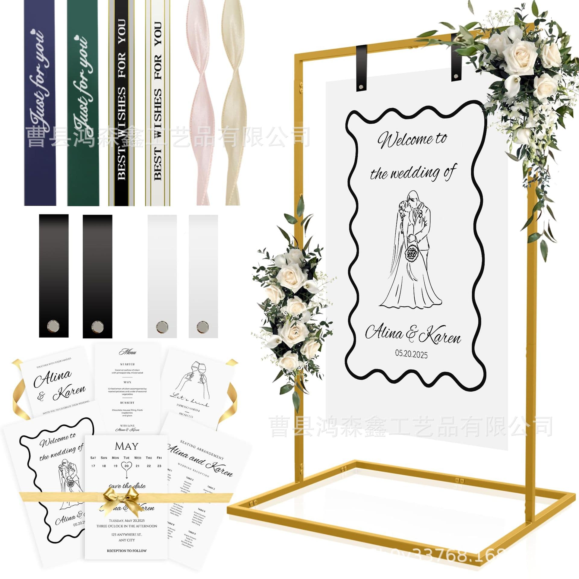 In-stock drop shipping poster stand, wedding poster display stand, iron welcome sign stand, rectangular wedding iron stand