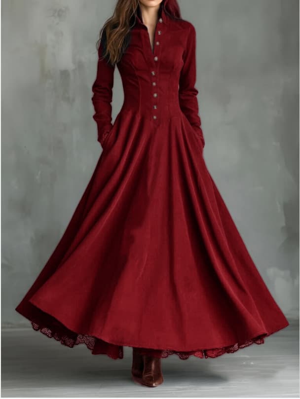 EU-US Cross-border 2025 Independent Site French Vintage Style Faux Suede Lace Trim Patchwork Shirt Dress In Stock