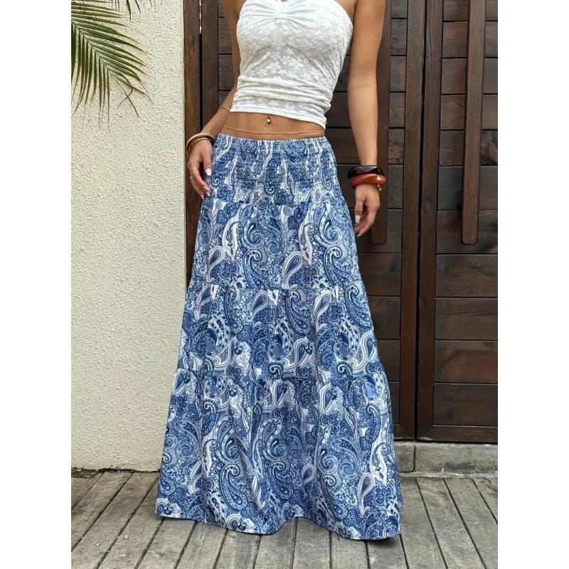 2026 Cross-border EU/US Amazon Independent Station Casual Printed Maxi Dress Vacation Skirt Foreign Trade Printed Skirt