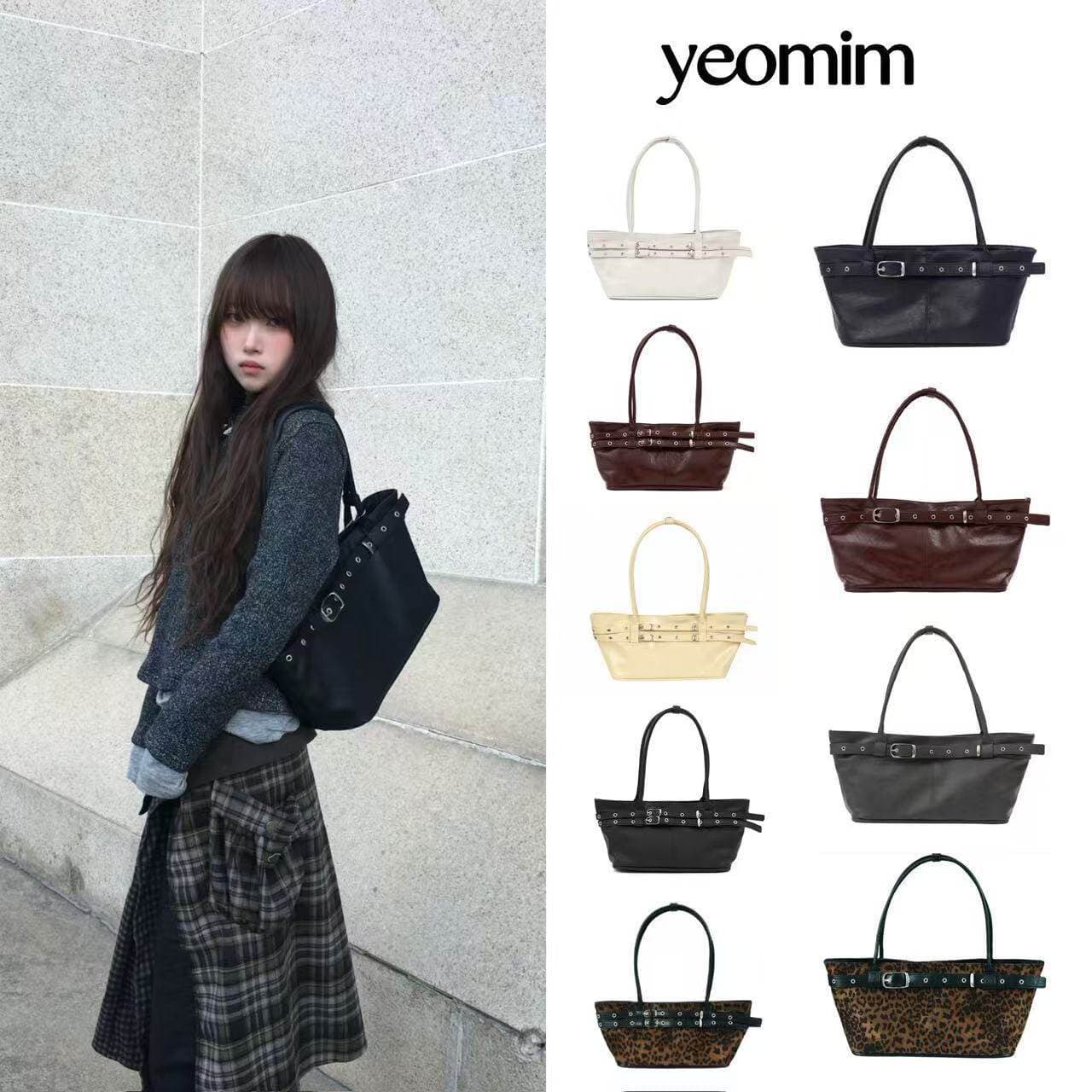 Korean Niche Yeomi Bag Boat-Shaped Leather Motorcycle Shoulder Bag Tote Strap Metal Round Hole Handbag for Women