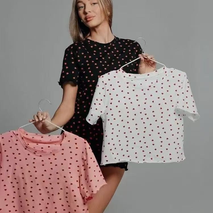 Women's European and American Fashion Print Casual Loungewear Summer Round Neck Short Sleeve Shorts Pajamas Cross-border Available