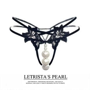 Sexy Open-Crotch T-Back with Large Pearl Massage Beads, Plus Size, No-Need-to-Remove Design for Outdoor Wear