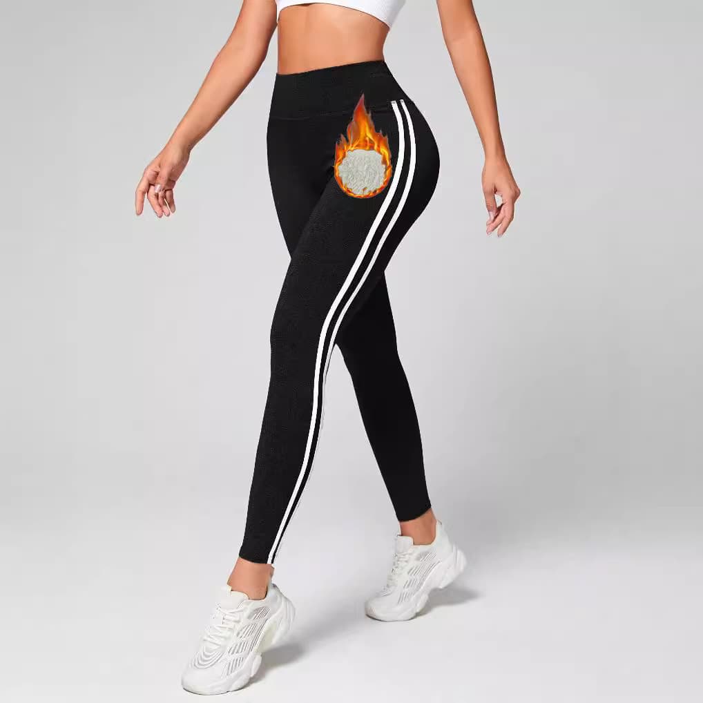 Cross-border Amazon 2025 Cashmere Casual Pants Women's Long Velvet Thickened Striped High Waist Straight Pants Cotton Pants