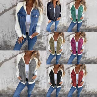 Cross-border EU/US 2024 Fall/Winter New Denim Patchwork Jacket Amazon Casual Fashion Drop Shoulder Sleeve Coat Women's Clothing