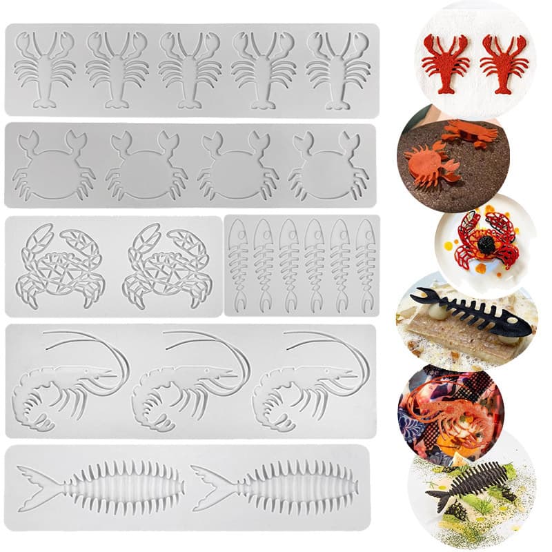 Cross-border FCM Lobster Crab Fondant Lace Pad Fish Scale Chocolate Silicone Mold Artistic Food Crisp Sheet Mold