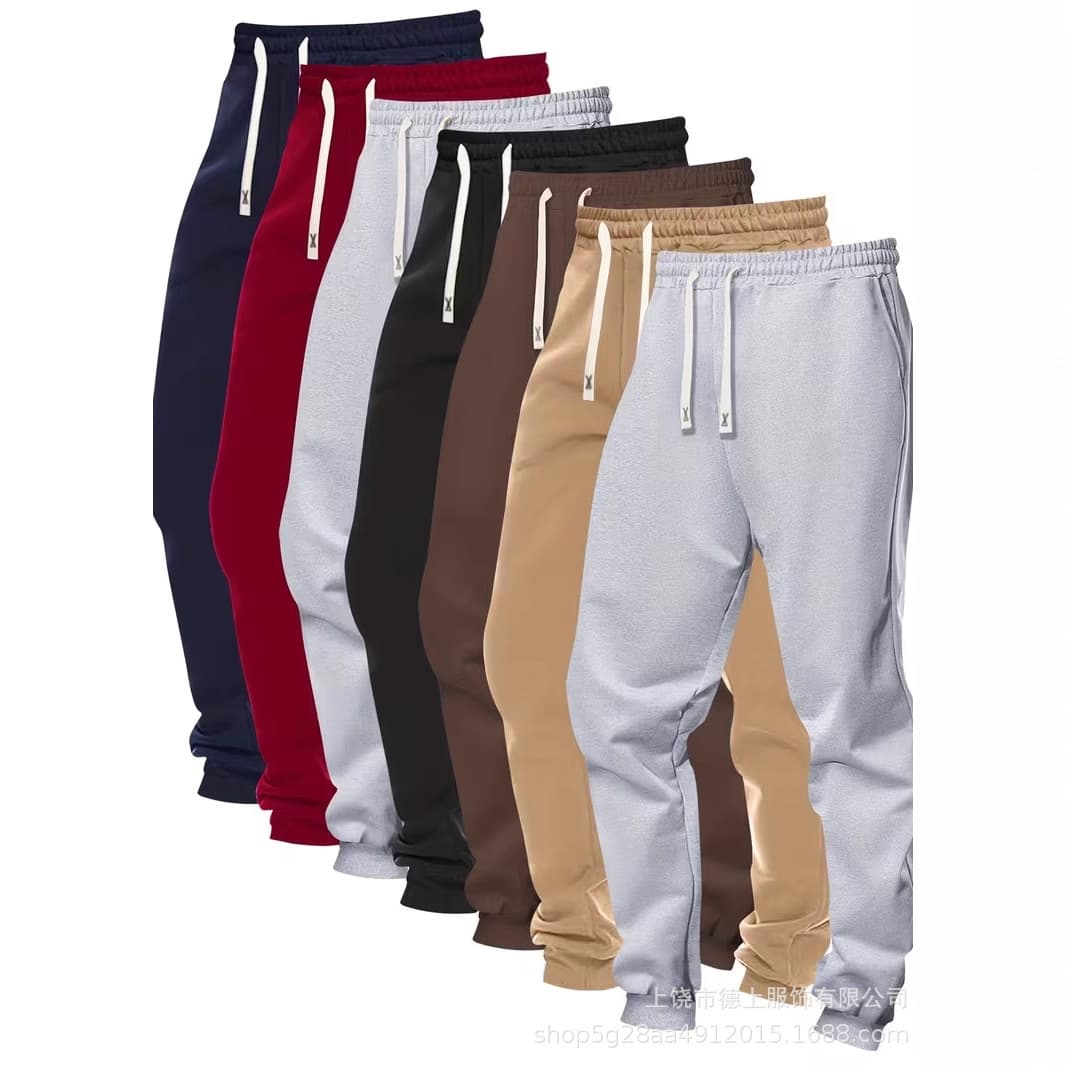 2025 Cross-border Men's Fashion Sweatpants, Trendy Sports Pants 5-Piece Set, Solid Color Casual Thickened Sweatpants