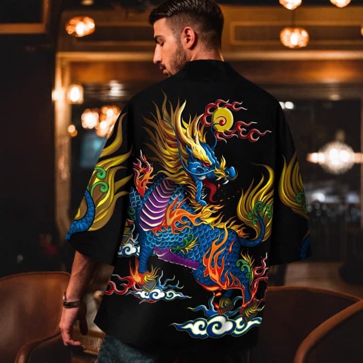 Haori Kimono Cardigan Anime Dragon Print Cosplay Europe America Harajuku Spring Summer Thin Jacket Retro Japanese Shirt