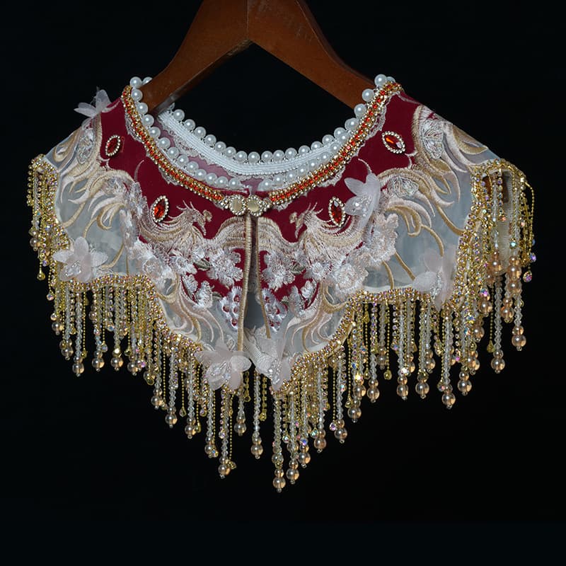 National Style New Hanfu Cloud Shoulder New Chinese Heavy Embroidery False Collar, Handmade Beaded Tassel Hanfu Matching Shawl
