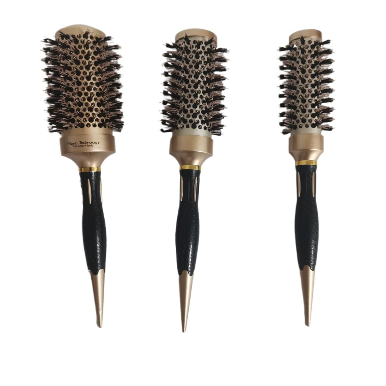 Round Barrel Hair Roller Brush Gold Bristle Aluminum Tube Comb Hair-Friendly Lightweight Voluminous Smooth Flexible