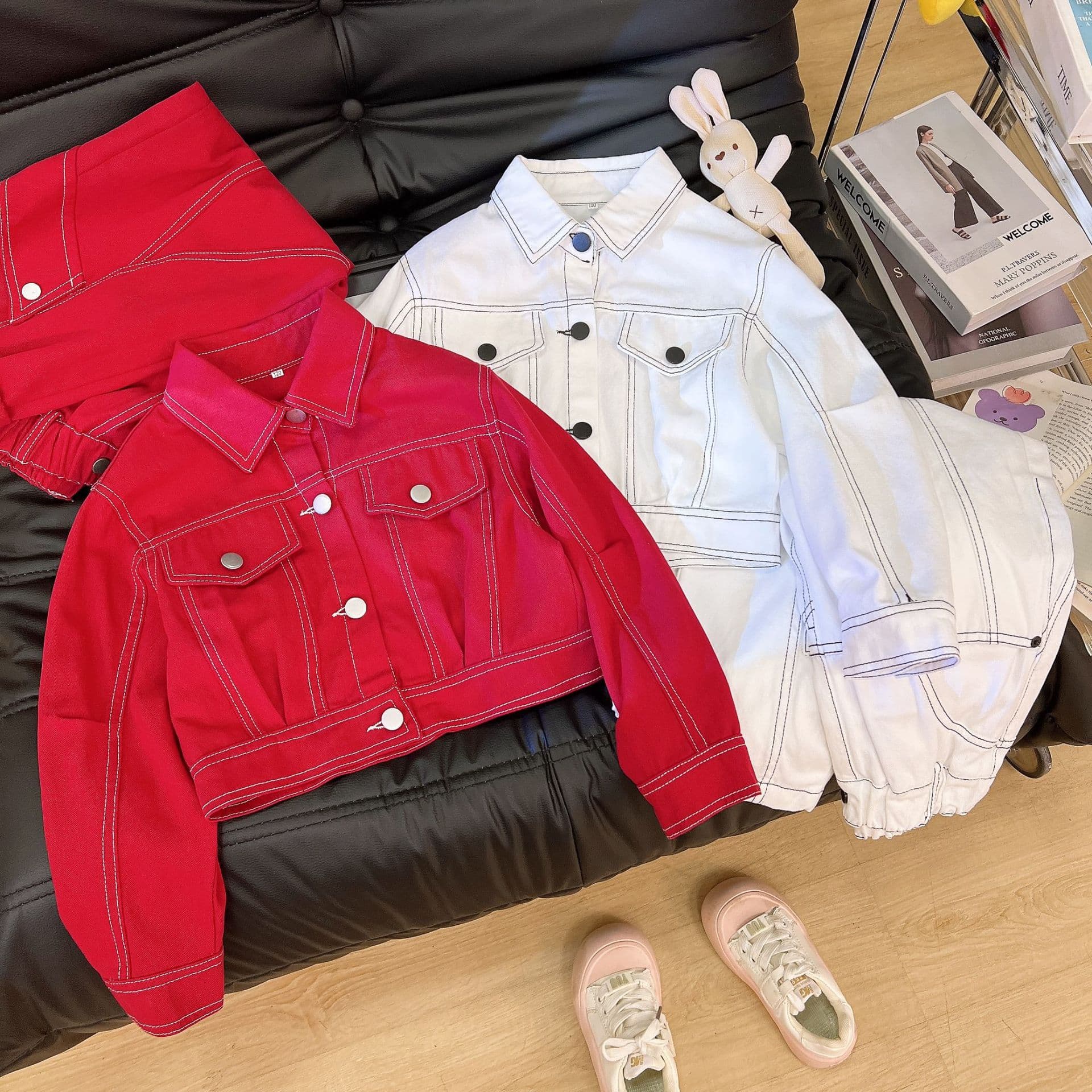 Girls' Cargo Outfit 2025 Spring and Autumn New Style Medium and Large Children Fashionable Personalized Korean Style Kids Denim Two-Piece Set Spring and Autumn