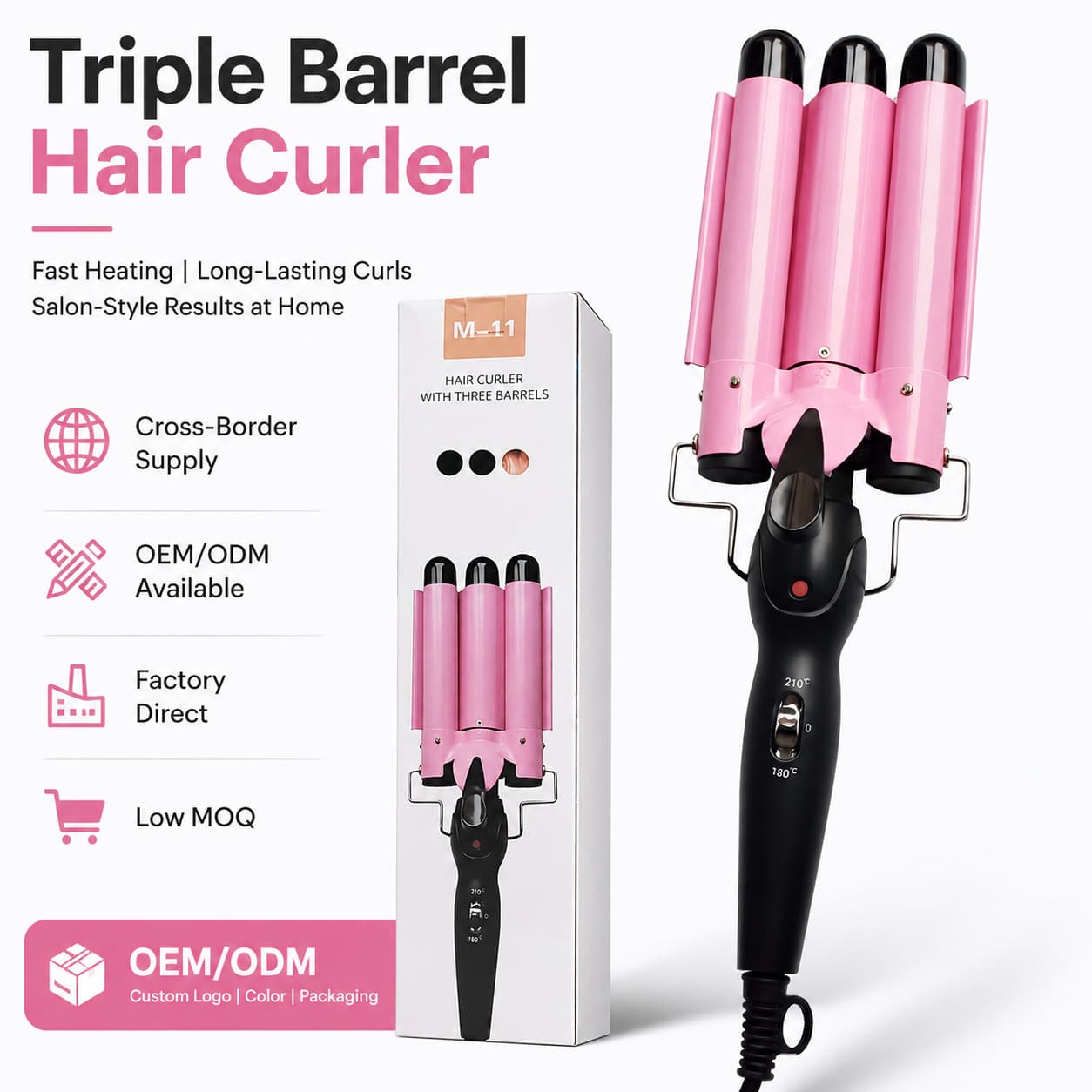 Cross-border three-tube hair curling iron, egg roll stick, water ripple hair styling stick, large wave instant noodle hair perm, large curling electric curling stick