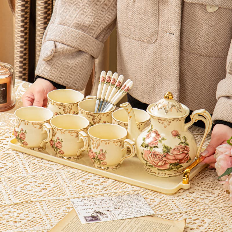 European-style coffee cup set, British afternoon tea set, floral teacup, exquisite household ceramic water cup, wedding water set