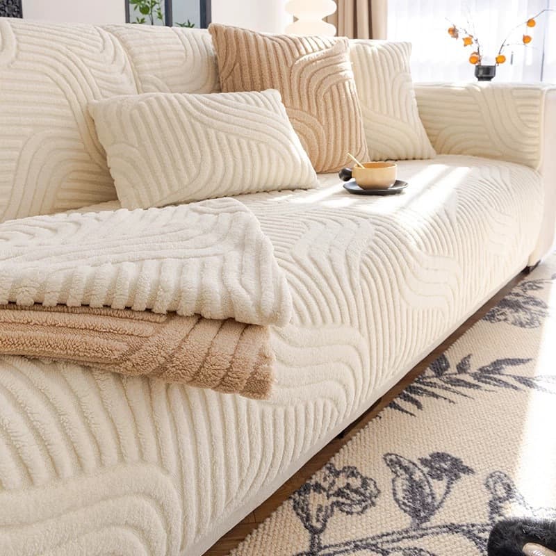 Thick plush sofa cushion autumn and winter new 2026 straight one-piece high-end anti-slip cushion cover cloth towel