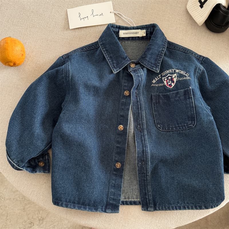 Children's Shirt 2026 Spring New Arrival Boys and Girls Printed Pocket Shirt Baby Solid Color Denim Shirt