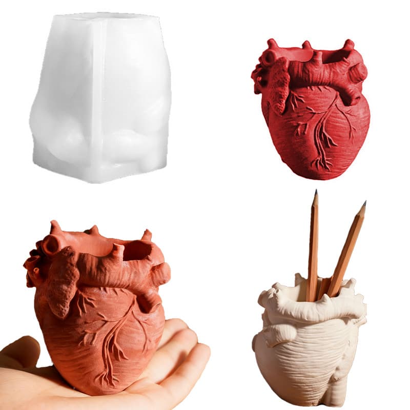 Cross-Border Heart Flower Pot Vase Resin Silicone Mold Epoxy DIY 3D Realistic Heart Organ Pencil Holder Plaster Ornament