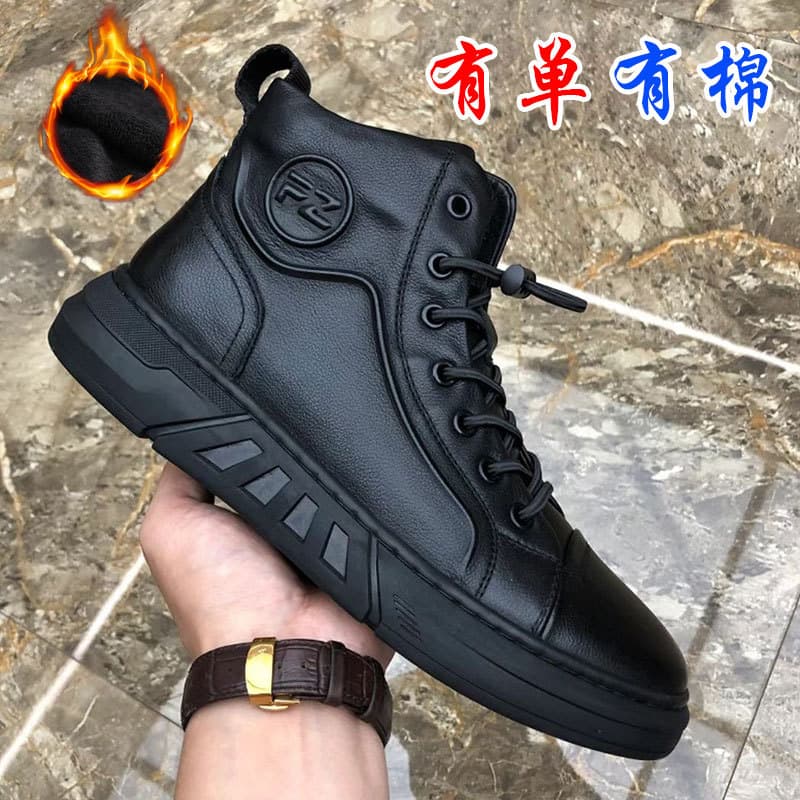 Men's Martin Boots Autumn Winter High Top Fur-Lined Warm Boots British Retro Genuine Leather Men's Boots Trendy Best-Selling Versatile Leather Boots
