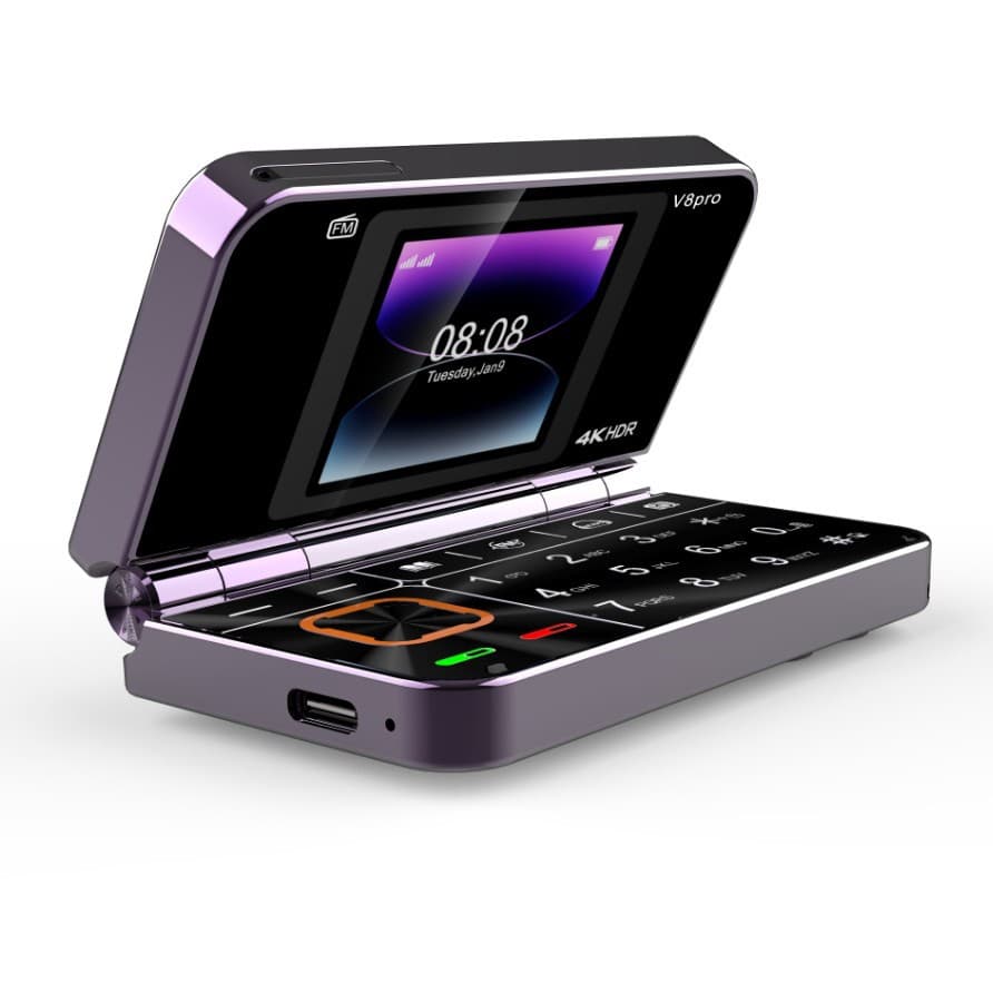 Cross-border trade model V8pro dual-screen flip feature phone 2G elderly foreign language phone large keys flashlight