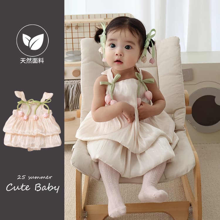 Summer Baby Girl Princess Style Triangle Romper Dress, Summer Infant 100 Days Birthday Party Outfit, Strapless Bodysuit Dress