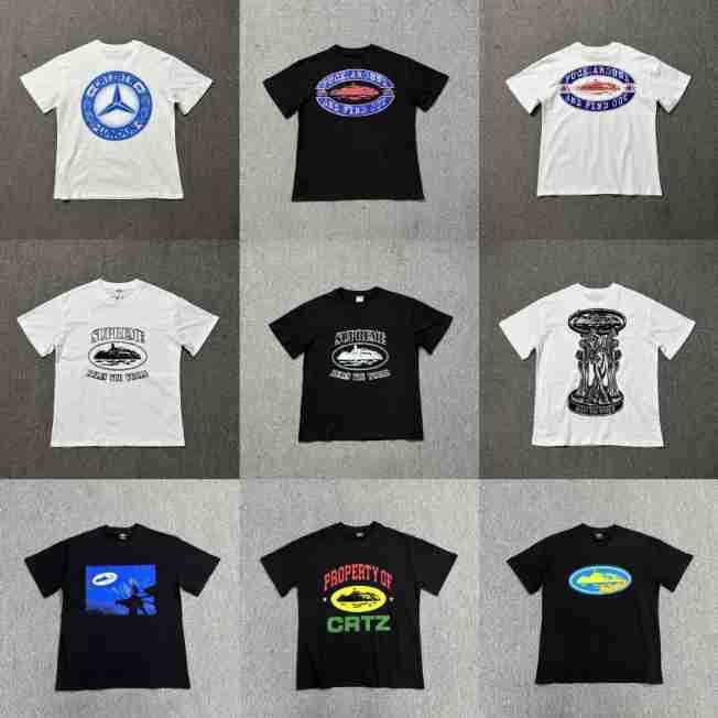 Cross-border Corteiz Alcatraz Unisex Casual Loose Pure Cotton Double Yarn Cartoon Print Round Neck Trendy T-shirt Short Sleeve