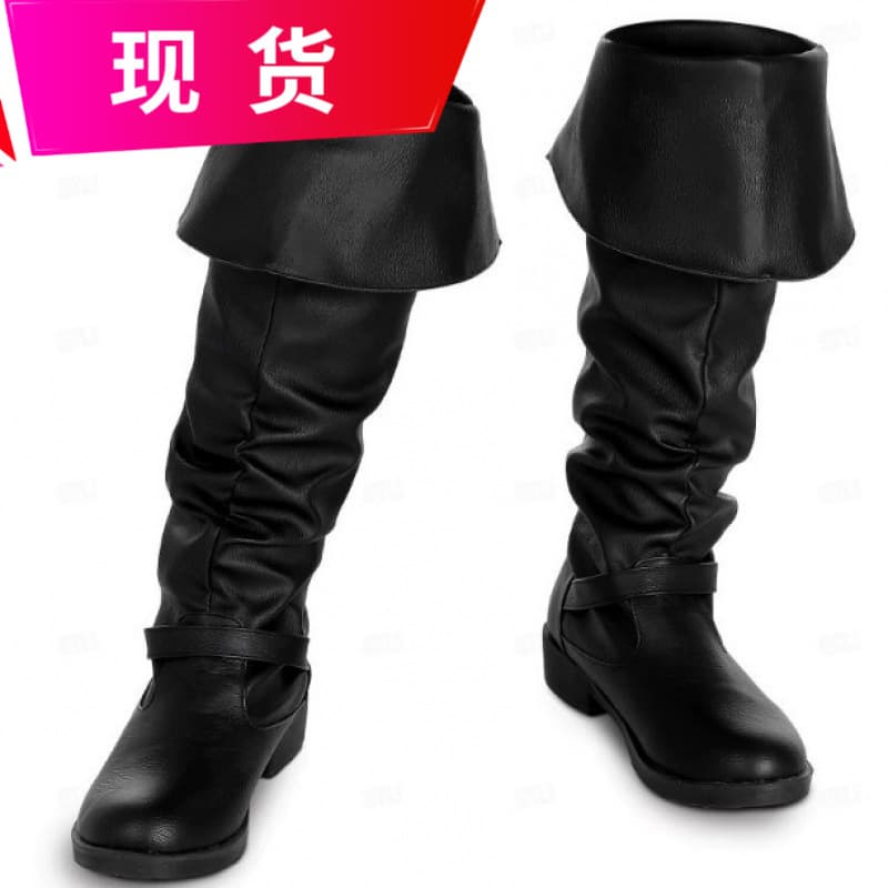 Wish New Men's Boots, Rider Boots, Pleated Halloween Role-Playing Long Boots with Belt Buckle, Plus Size Men's Shoes