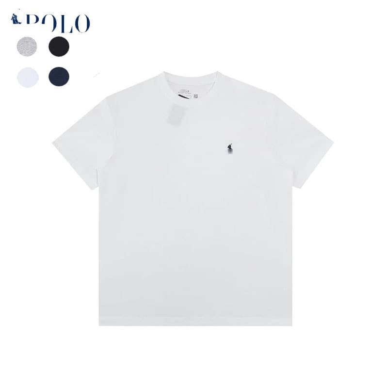 Heavyweight Pure Cotton Ralph Lauren Scannable Short Sleeve T-Shirt Classic Bestseller Embroidered Pony Logo Crew Neck Tee for Men and Women