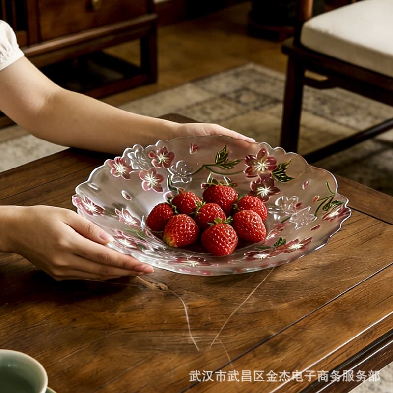 Glass Fruit Bowl for Home Living Room Light Luxury High-End Dried Fruit Tray Coffee Table High-Face Front Desk Candy Snack Dessert Plate