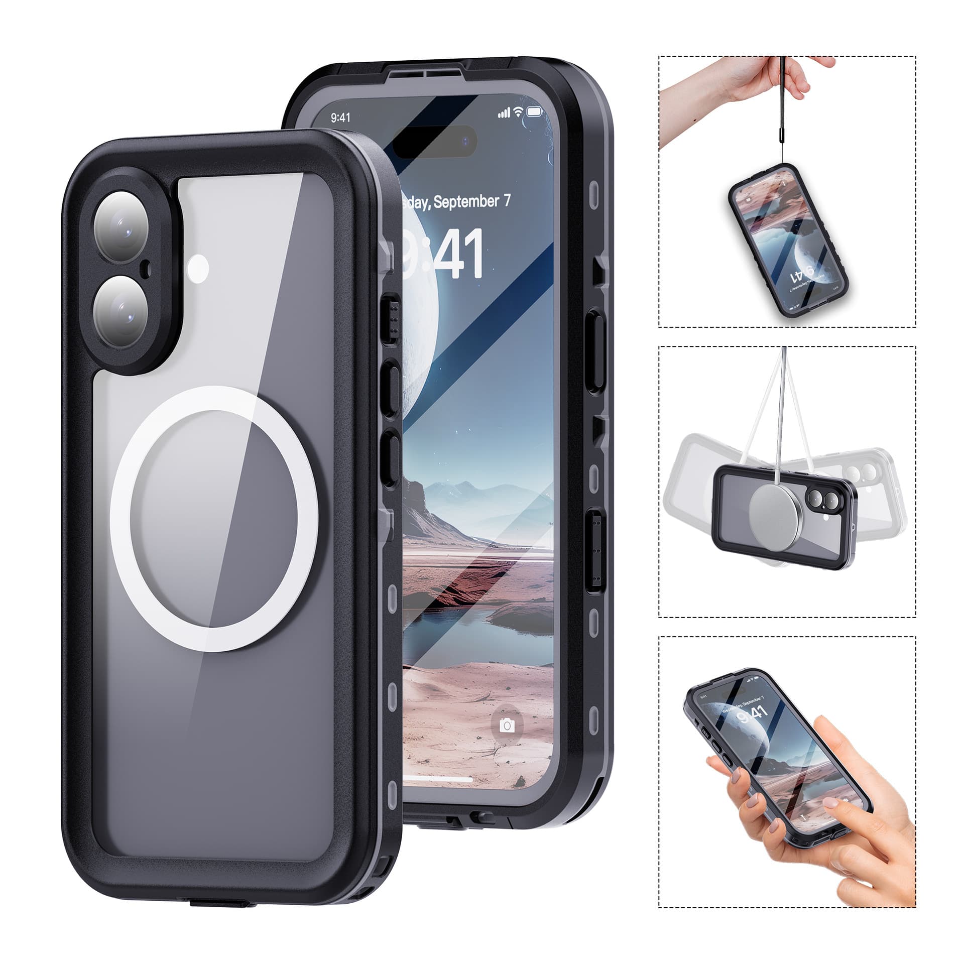 Suitable for iPhone16 mobile phone case Magsafe magnetic protective cover Apple 16ProMax transparent waterproof case