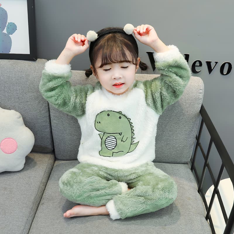Children's Flannel Pajama Set for Girls, Coral Fleece Homewear 1-2-3-4 Years Old Baby Girl 5-Piece Warm Two-Piece Set