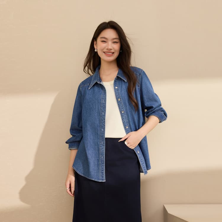 [Retro Dark Denim Shirt] Slim & Beautiful Plus Size Women's Cardigan for Commuters, New Autumn 2025 Style
