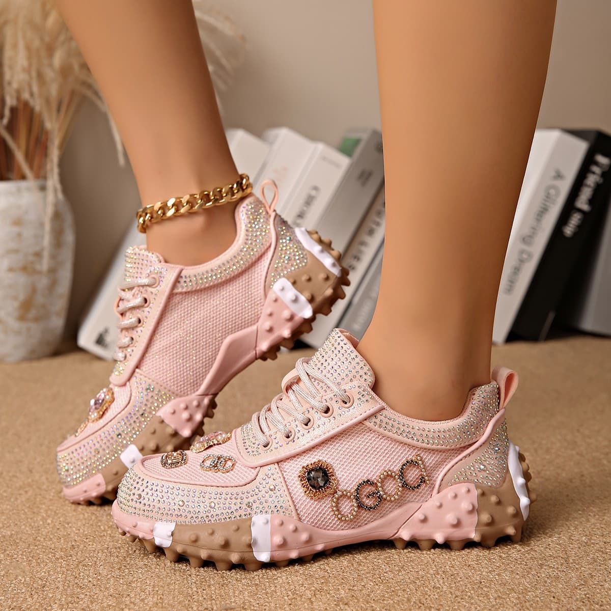 Dad's shoes for women, European goods, new style, color matching, casual sports, rhinestone letters, colored diamonds, heavy industry, cross-border large size single shoes