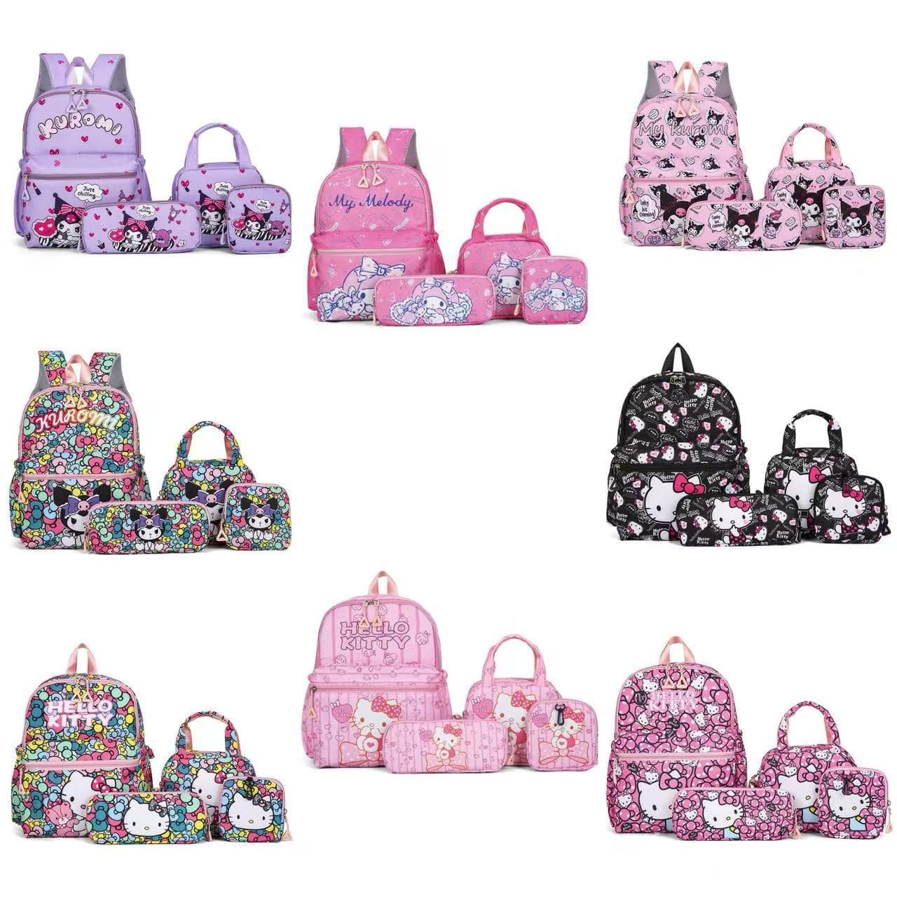 Foreign Trade 4-Piece Set Backpack KT Cat Backpack Children's Cartoon Backpack Kuromi Backpack Girls Student School Bag
