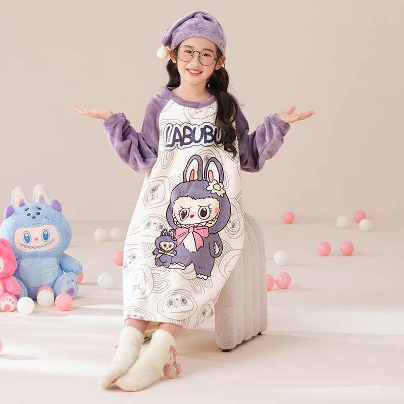 Autumn and Winter Flannel Girls' Nightgown, Family Kidsren's Nightgown, Thickeneded and Longed Pajamas, Kidsren's Baby Home Clothes