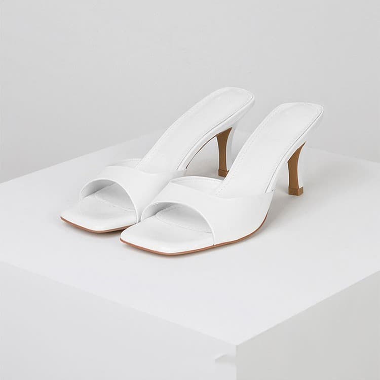 European and American Cross-border High Heel Sandals New Versatile One-Strap Open Toe Summer Patent Leather Square Toe Thin Heel Slippers Wholesale Large Size