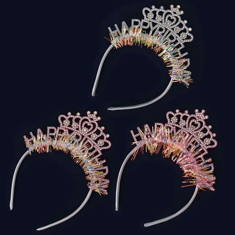 Factory Direct Cross-border White Diamond Pearl Raindrop Party Headband, English "Happy Birthday" Headwear