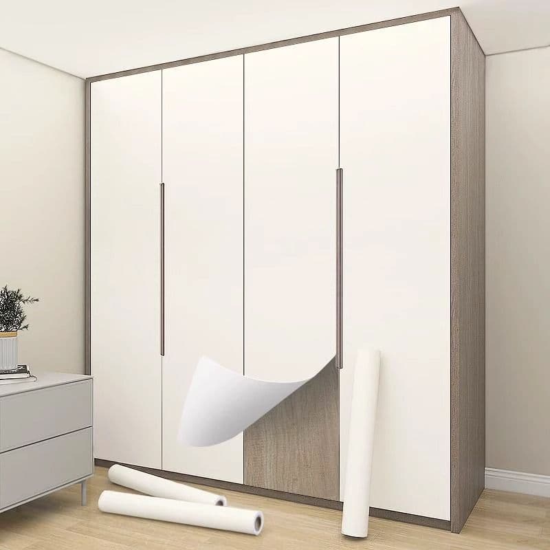 Self-adhesive thickened soft-touch wardrobe color-change film for old cabinets and sliding doors, furniture renewal wallpaper.