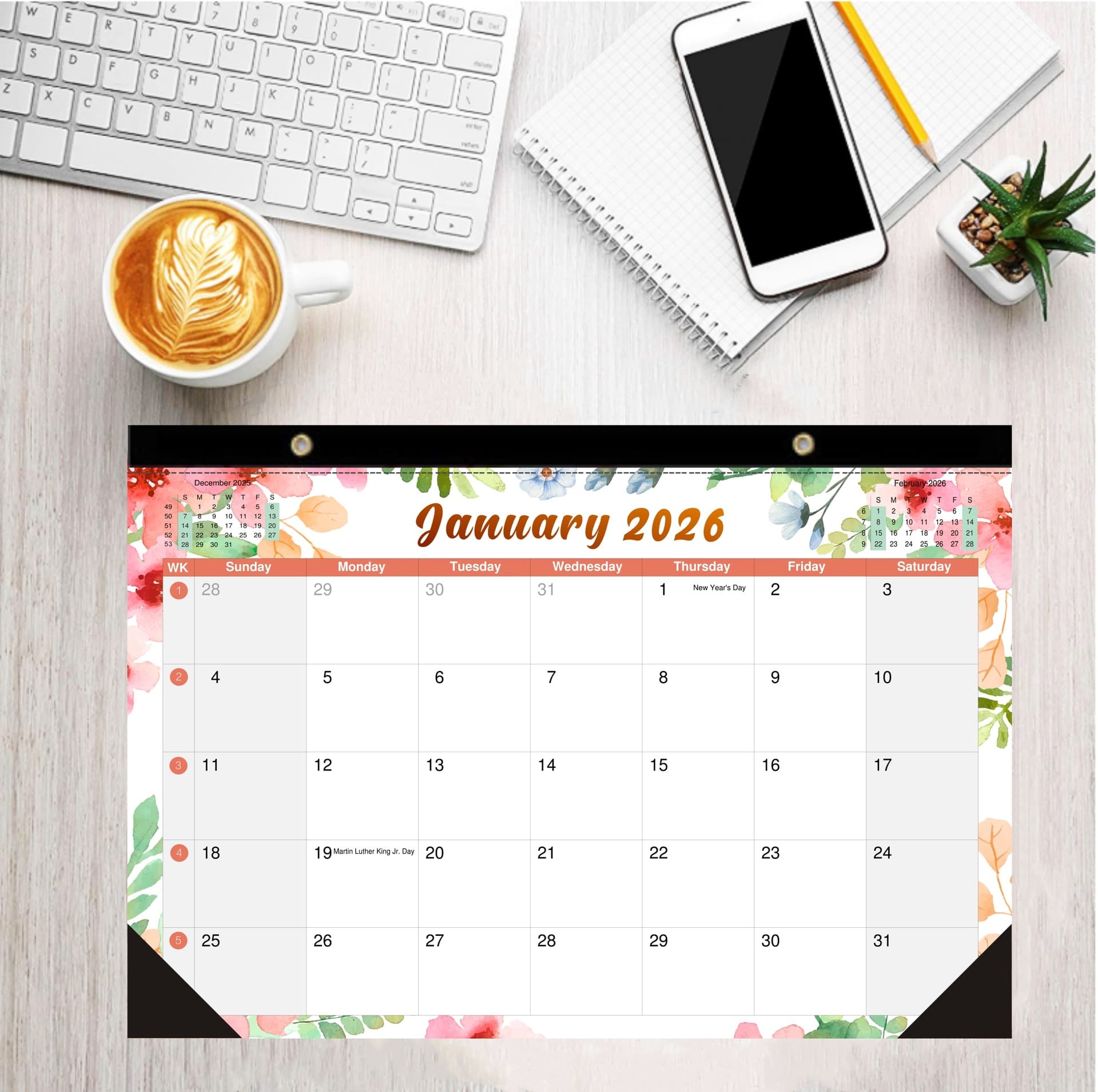 Multiple new 2026-2027 styles available, in stock, for cross-border international holidays, all in English, office desktop calendars and wall calendars.