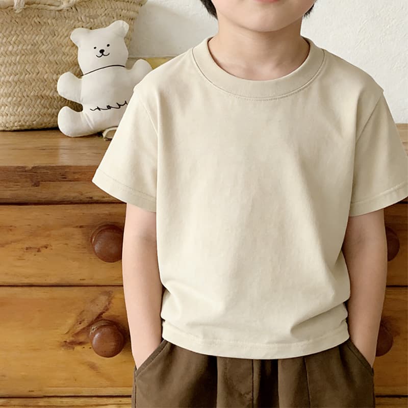 100% Cotton Korean Style Kids Solid Color Short Sleeve T-Shirt for Summer, Boys and Girls, Round Neck Pure Cotton Undershirt, Sizes 90-150