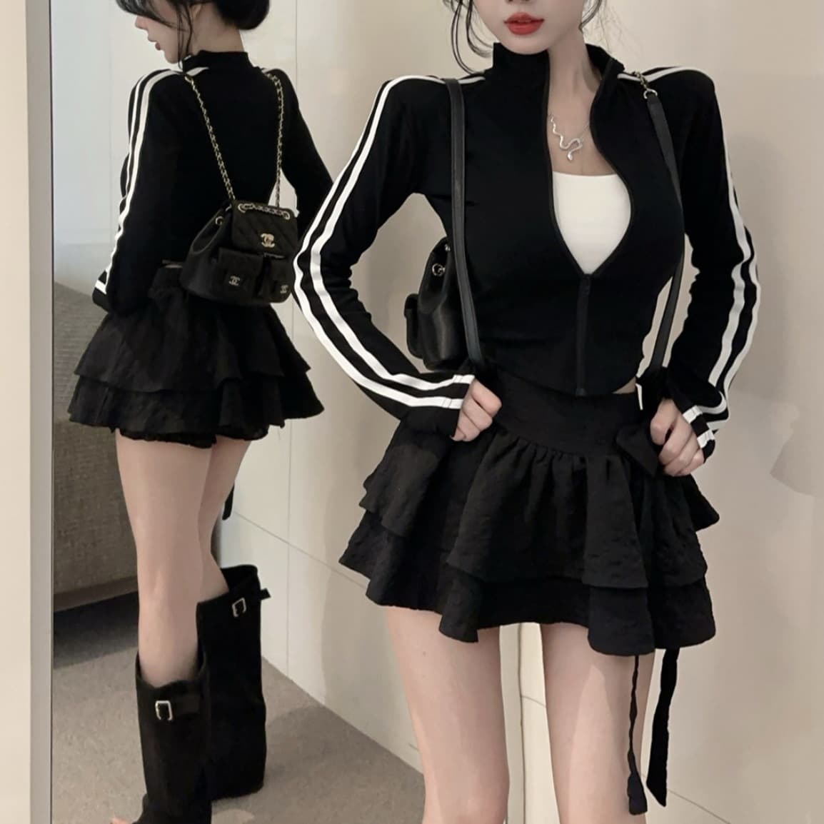 Pure Cotton American Retro Striped Zip-Up Cardigan Jacket for Women, Autumn Casual Sporty Slim Fit Sweet Cool Top