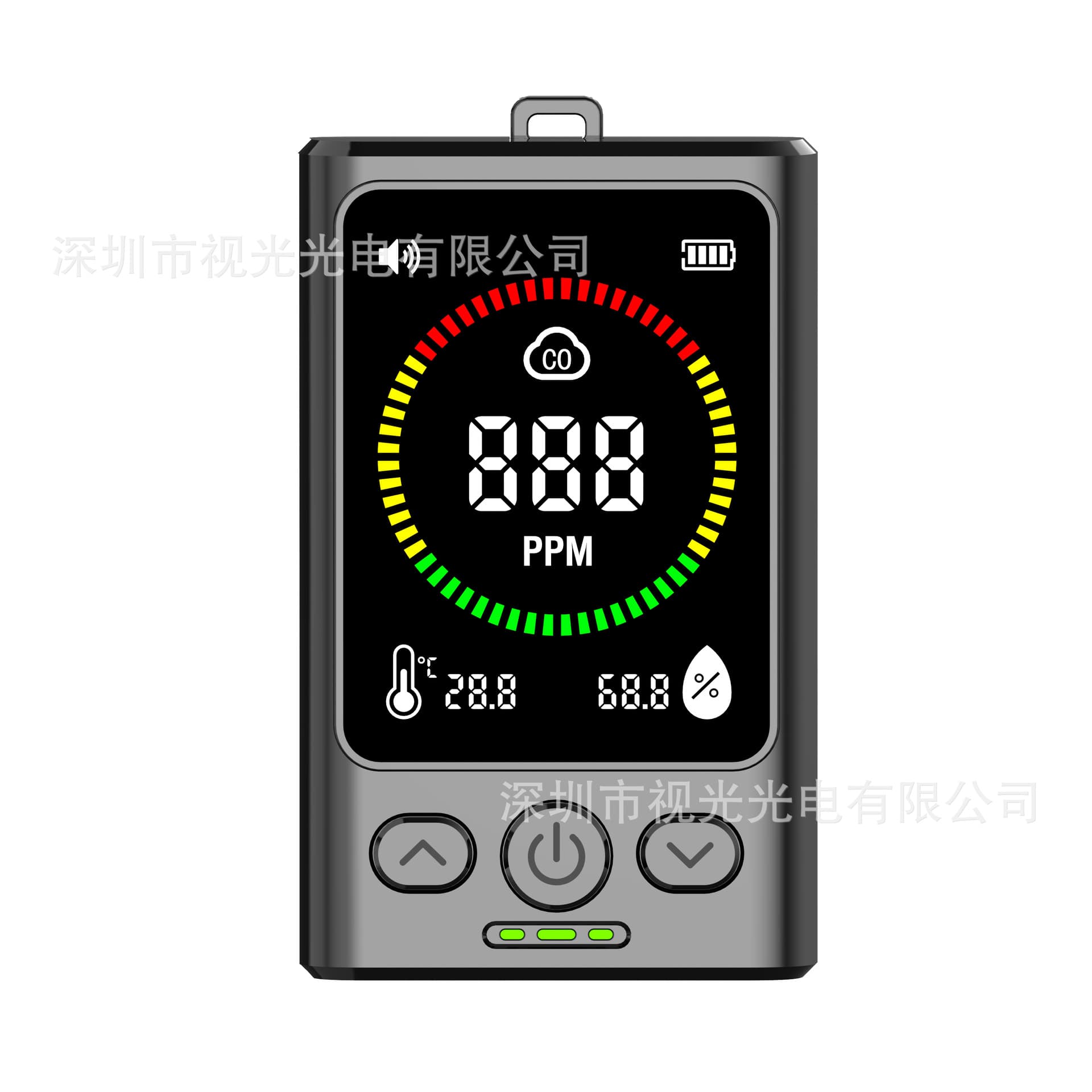 GC300 Home Indoor CO Temperature and Humidity 3-in-1 Carbon Monoxide Detector, Rechargeable