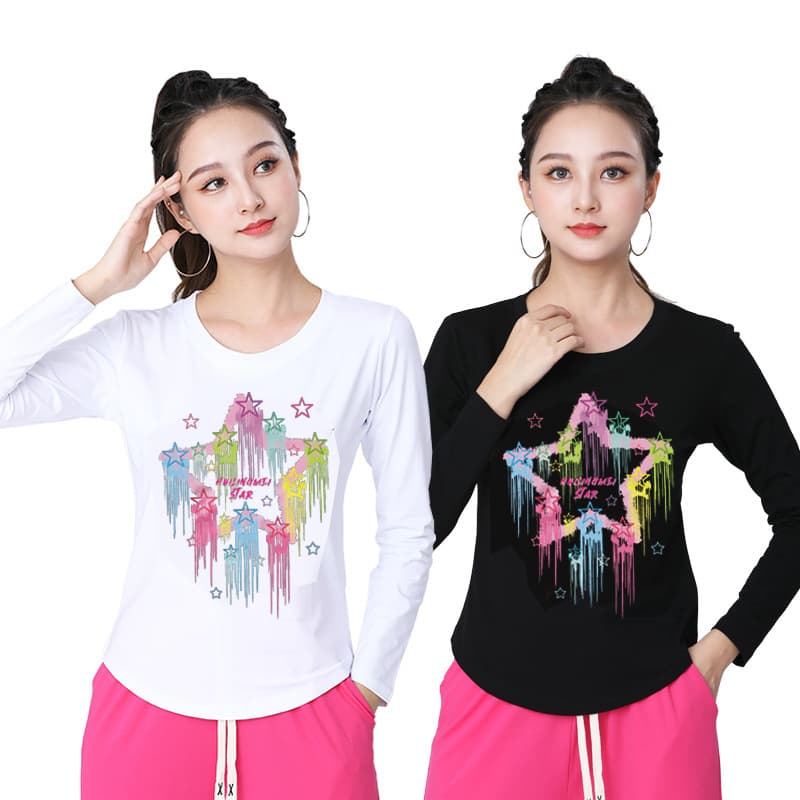 Spring and Autumn New Square Dance Clothing Long Sleeve Top Eight-Color Cotton Printed