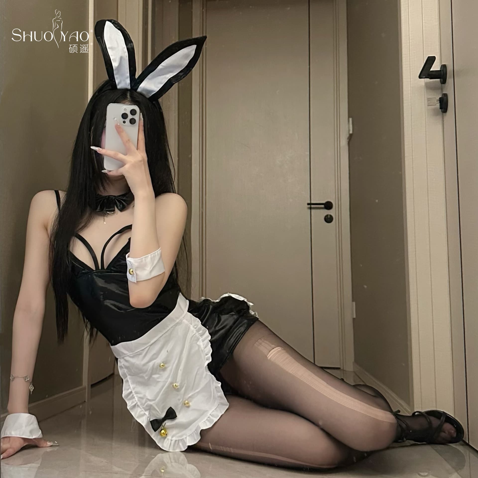 Shuoyao Bunny Girl Patent Leather Sexy Bodycon Skirt Maid Sleep Dress Nightclub Uniform Drop Shipping 646