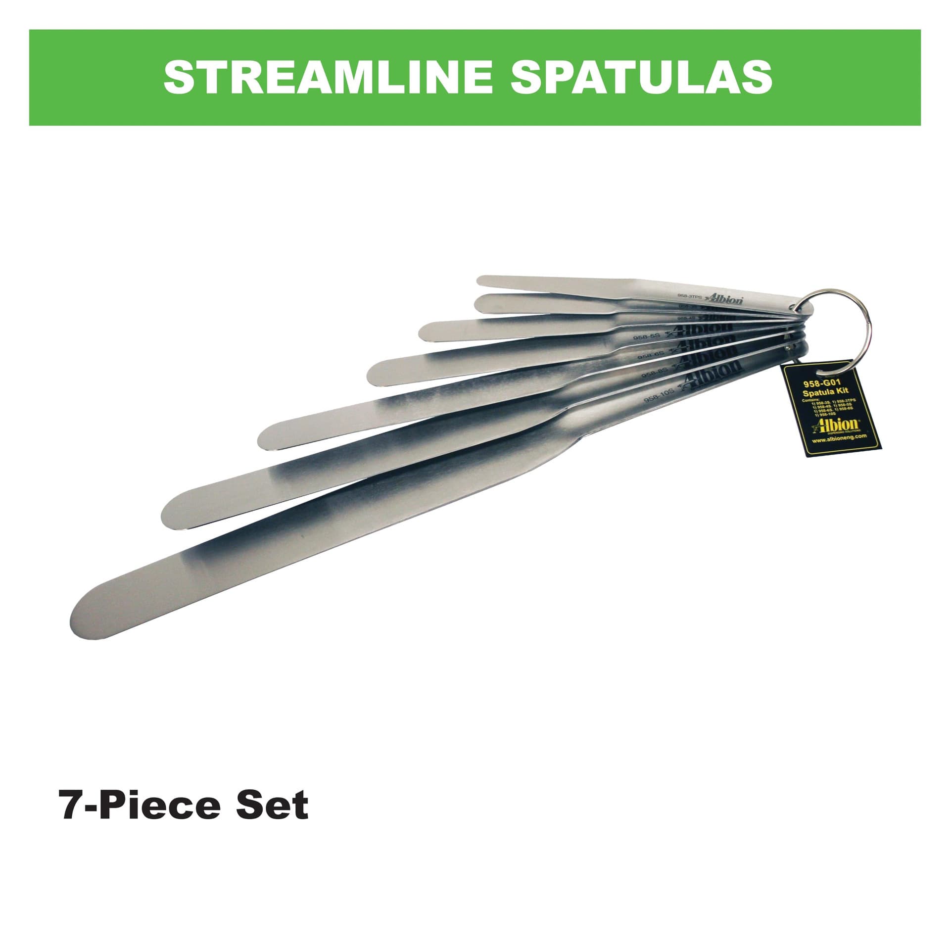 Albion Engineering 958-G01 Streamline Caulking Trowel 7-Piece Set, Stainless Steel Cross-border