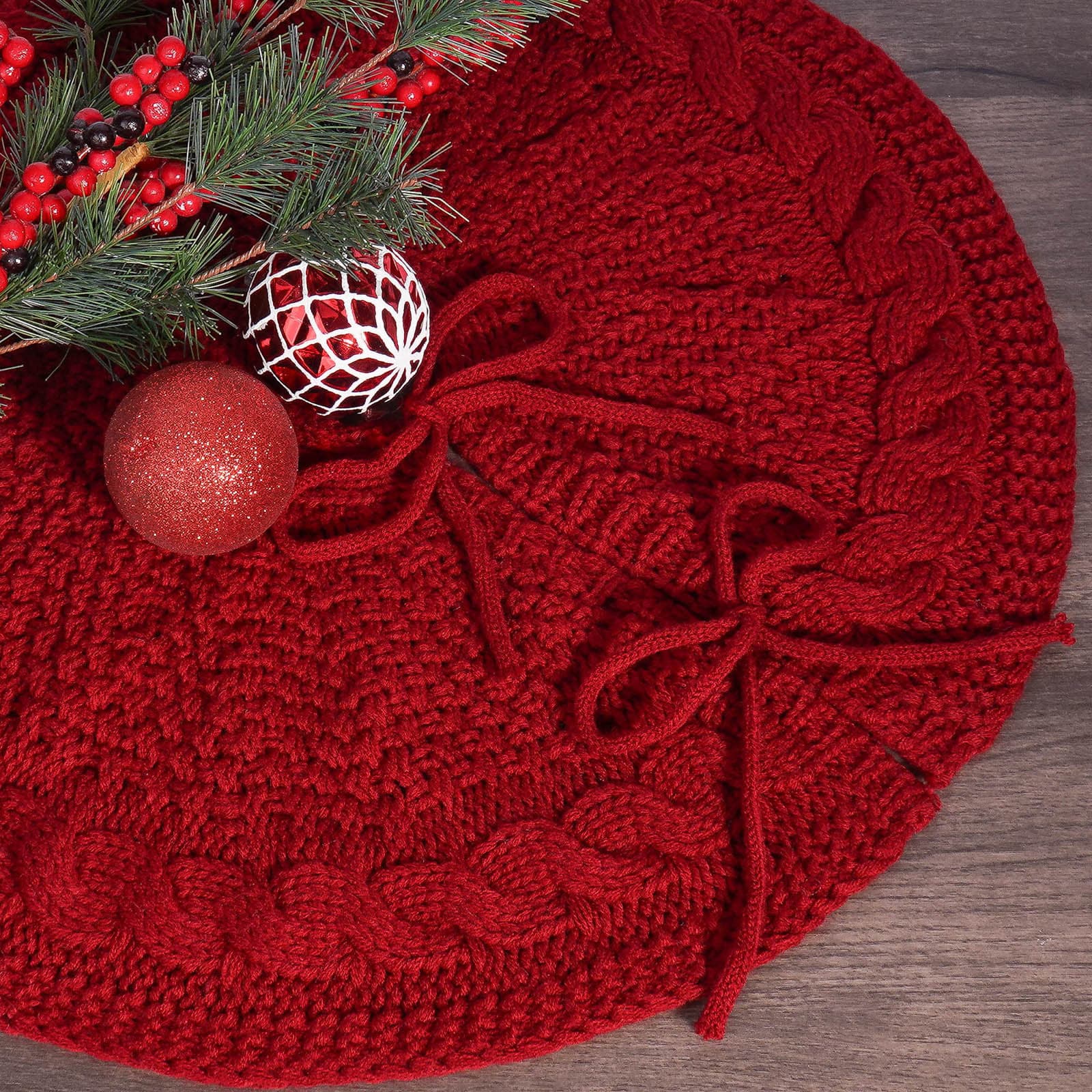 Cross-border Christmas Knitted Tree Skirt Cream White Red Knitted Christmas Atmosphere Skirt Christmas Tree Decoration Accessories