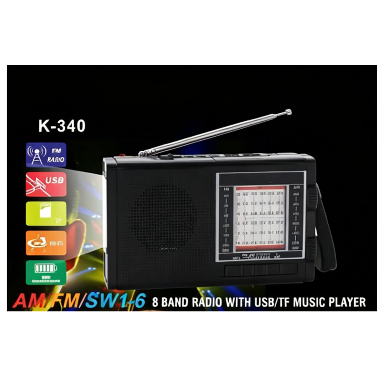 Factory Direct K-340 Retro Radio Full Band Radio Bluetooth Radio Solar Panel Radio