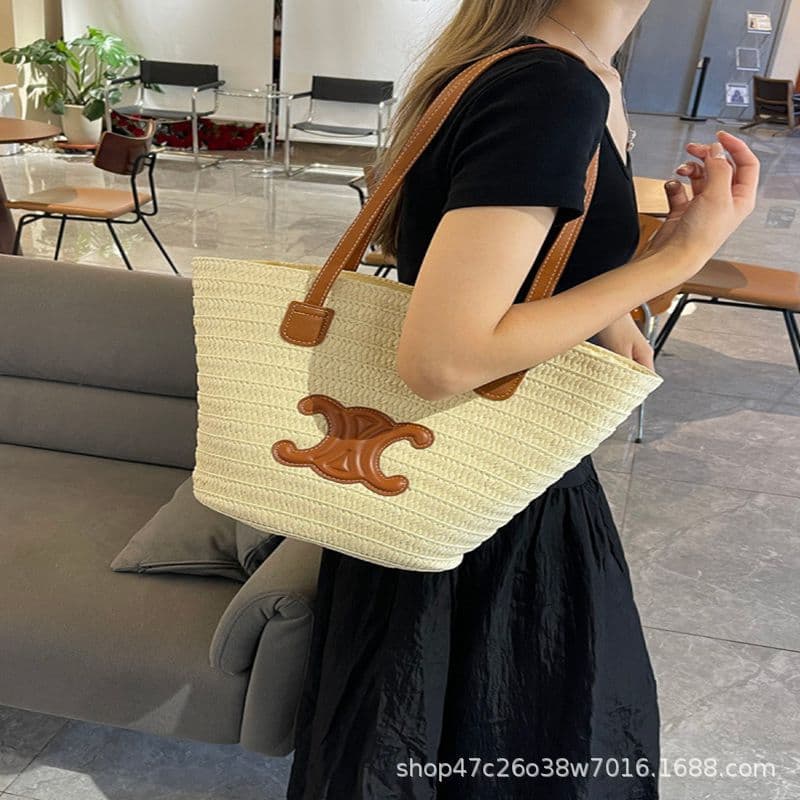Woven Basket Bag Wholesale, Straw Tote Bag, Large Capacity Single Shoulder Bag, Beach Vacation Bag